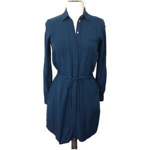 Lou & Grey Blue Twill Drawstring Shirtdress XS EUC